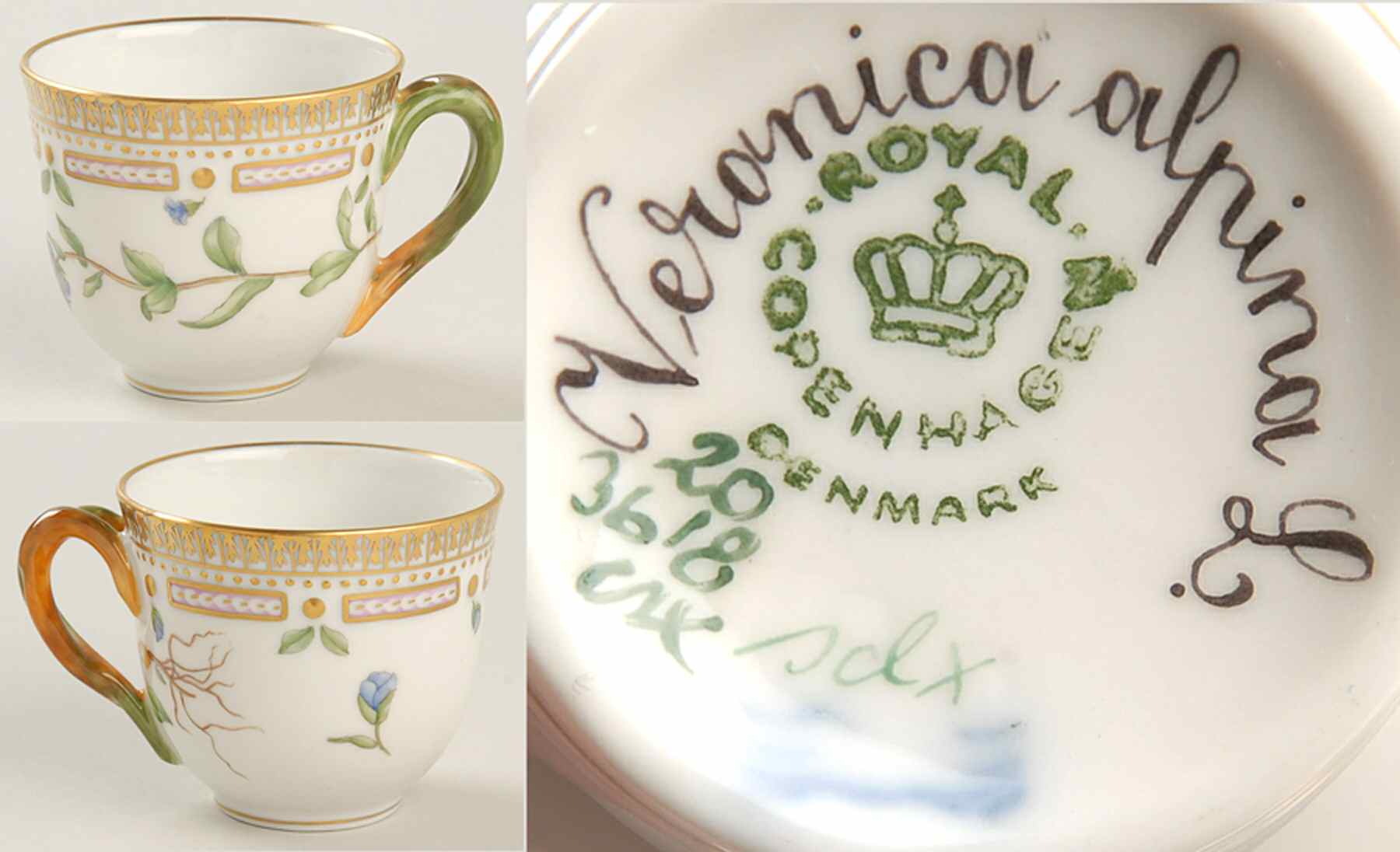 Flora Danica (1961 To Current) Flat Demitasse Cup-Veronica alpina L by Royal Copenhagen-1