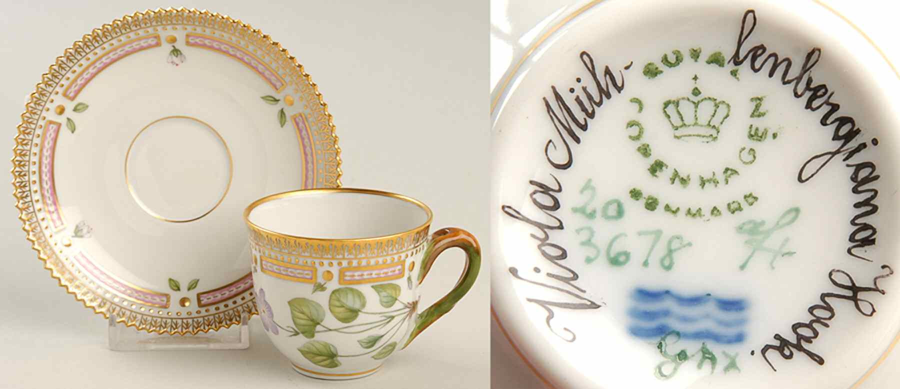 Flora Danica (1961 To Current) Flat Demitasse Cup & Saucer-Viola Muhlenbergiana by Royal Copenhagen-1
