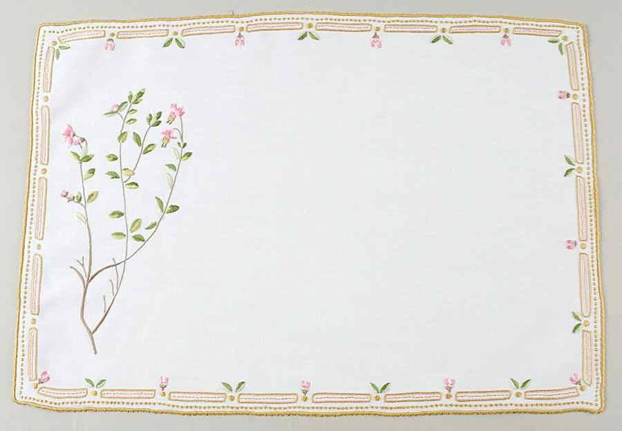 Flora Danica (1961 To Current) 18" Embroidered Linen Placemat by Royal Copenhagen-1