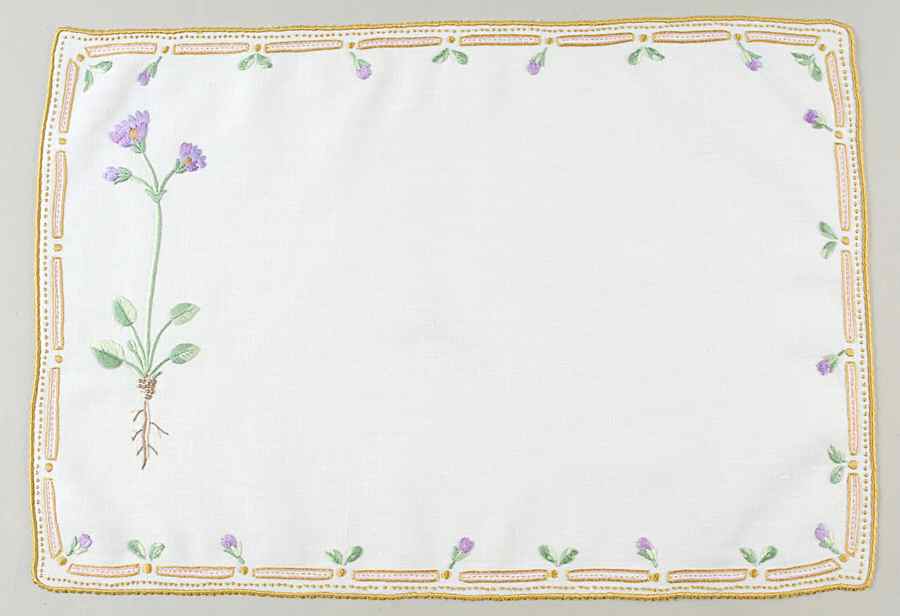 Flora Danica (1961 To Current) 18" Embroidered Linen Placemat by Royal Copenhagen-1