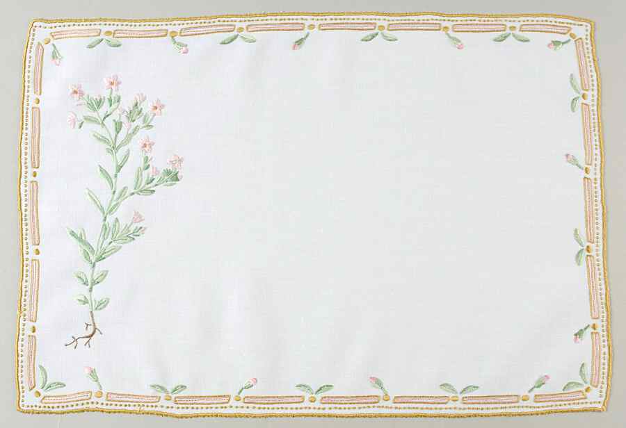 Flora Danica (1961 To Current) 18" Embroidered Linen Placemat by Royal Copenhagen-1