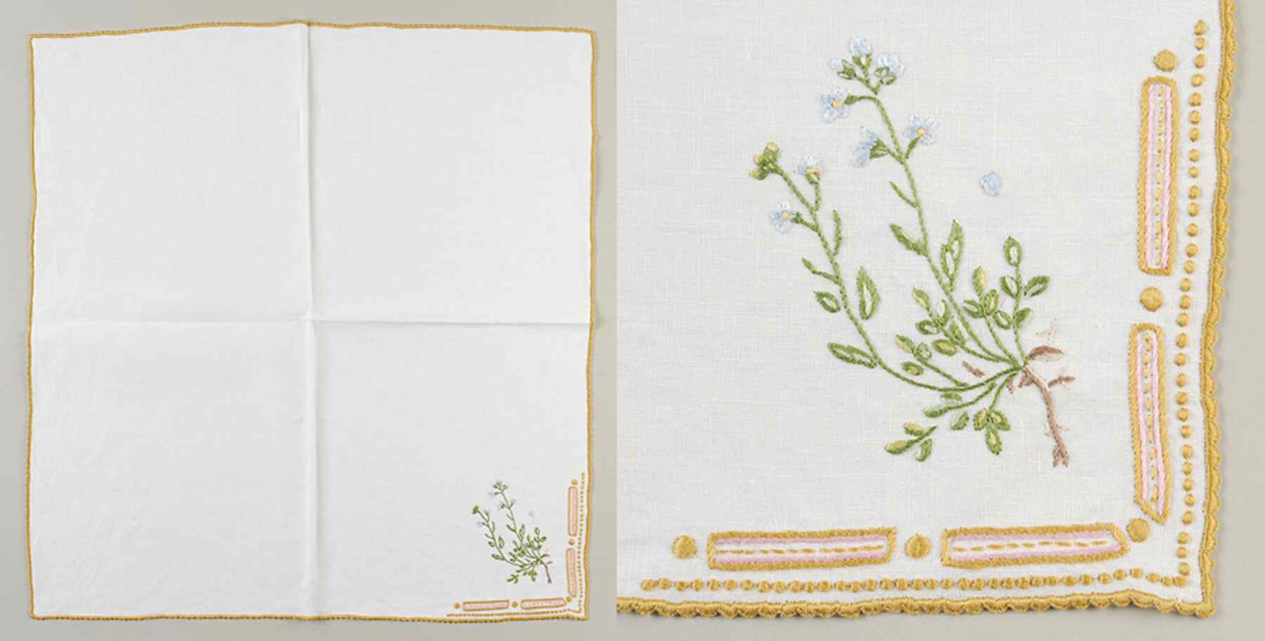 Flora Danica (1961 To Current) 20" Embroidered Linen Napkin by Royal Copenhagen-1
