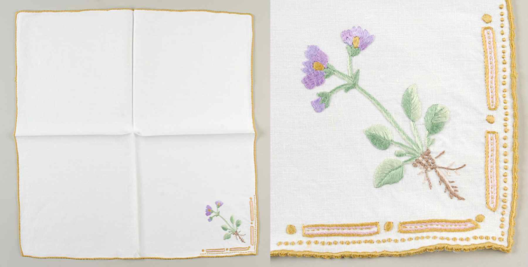 Flora Danica (1961 To Current) 20" Embroidered Linen Napkin by Royal Copenhagen-1