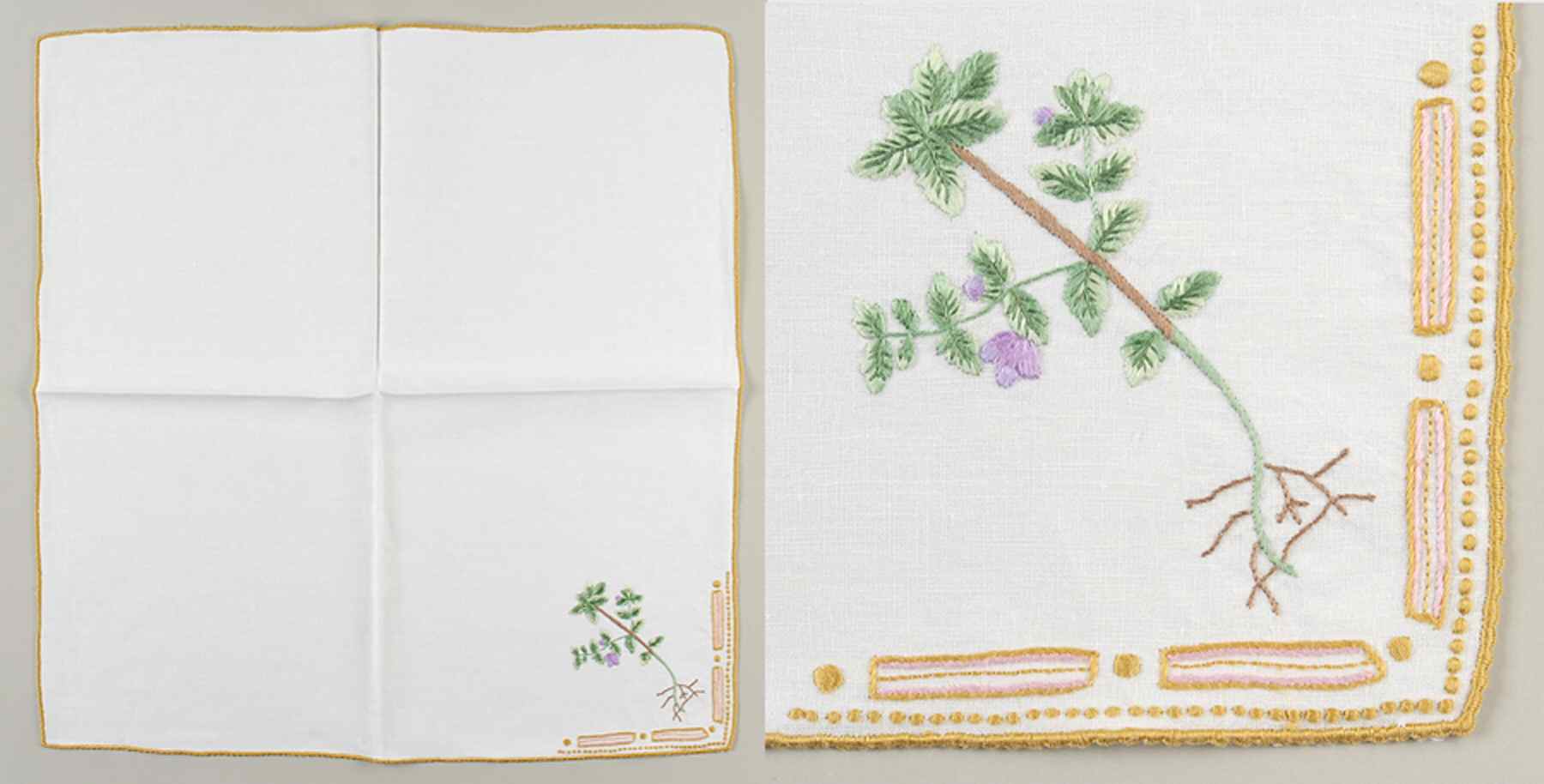 Flora Danica (1961 To Current) 20" Embroidered Linen Napkin by Royal Copenhagen-1