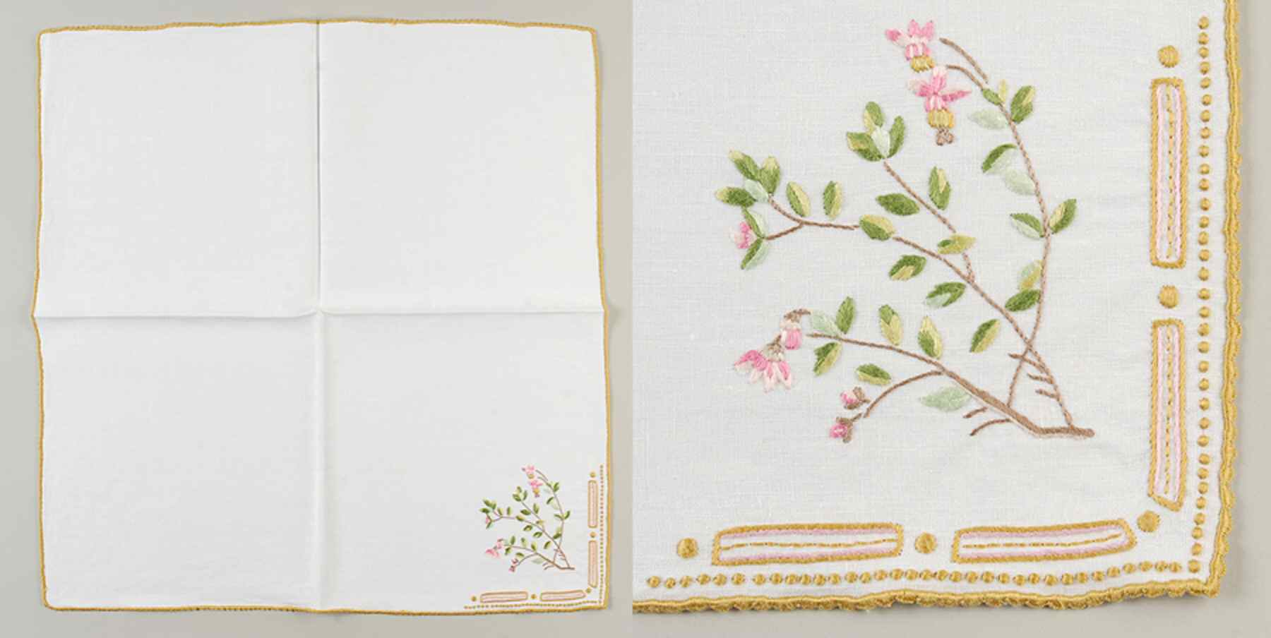 Flora Danica (1961 To Current) 20" Embroidered Linen Napkin by Royal Copenhagen-1