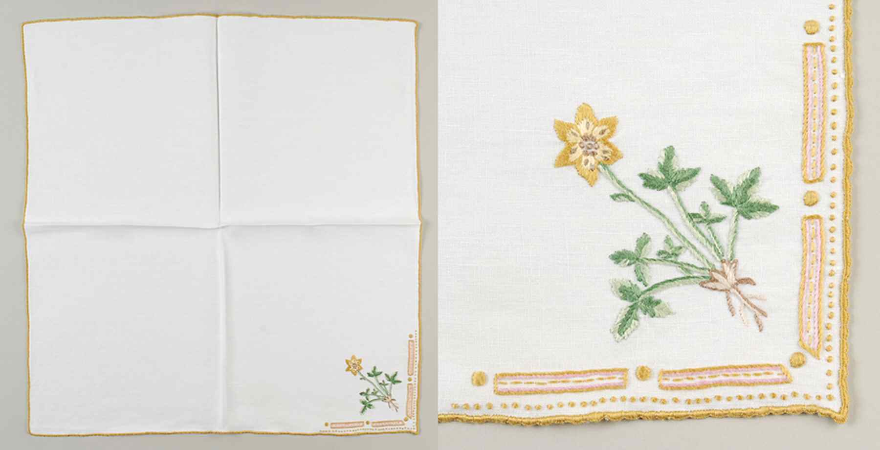 Flora Danica (1961 To Current) 20" Embroidered Linen Napkin by Royal Copenhagen-1