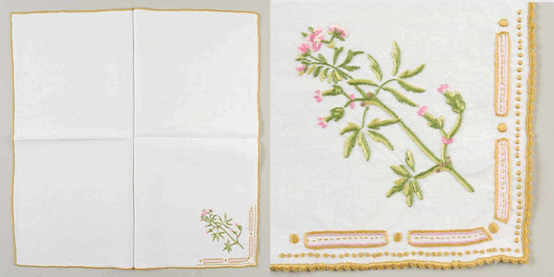 Flora Danica (1961 To Current) 20" Embroidered Linen Napkin by Royal Copenhagen-1