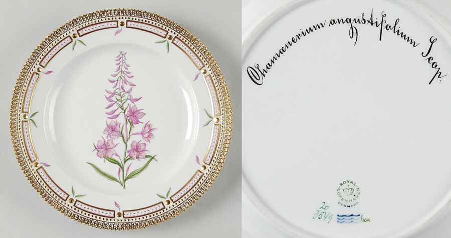 Flora Danica (1961 To Current) Dinner Plate-Chamaenerium angustifolium Scop by Royal Copenhagen-1