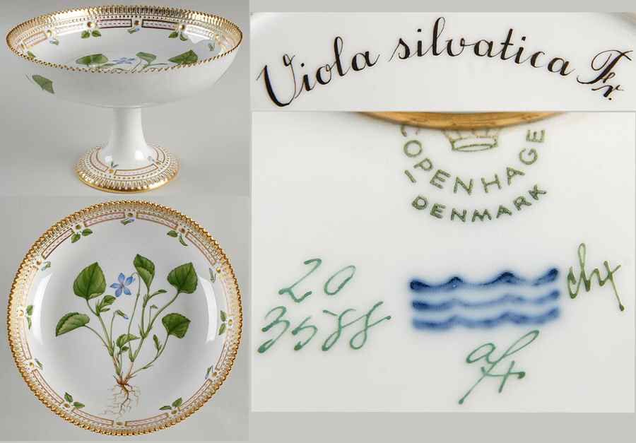 Flora Danica (1961 To Current) Round High Foot Cake Plate-Viola silvatica Fr by Royal Copenhagen-1