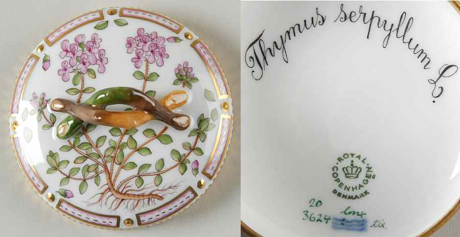 Flora Danica (1961 To Current) Lid for Small Sugar Bowl-Thymus serpyllum L. by Royal Copenhagen-1