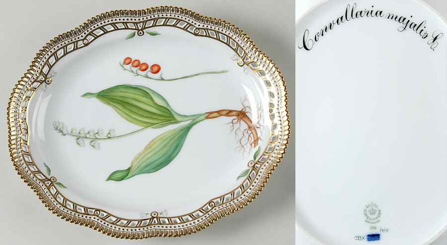 Flora Danica (1961 To Current) 10" Oval Fruit Stand-Convallovia majalis L. by Royal Copenhagen-1