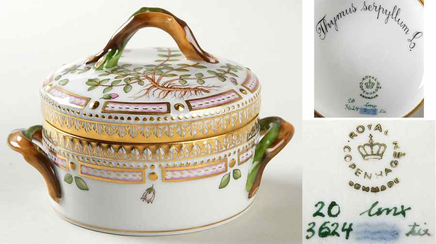 Flora Danica (1961 To Current) Small Sugar Bowl & Lid-Thymus serpyllum L. by Royal Copenhagen-1