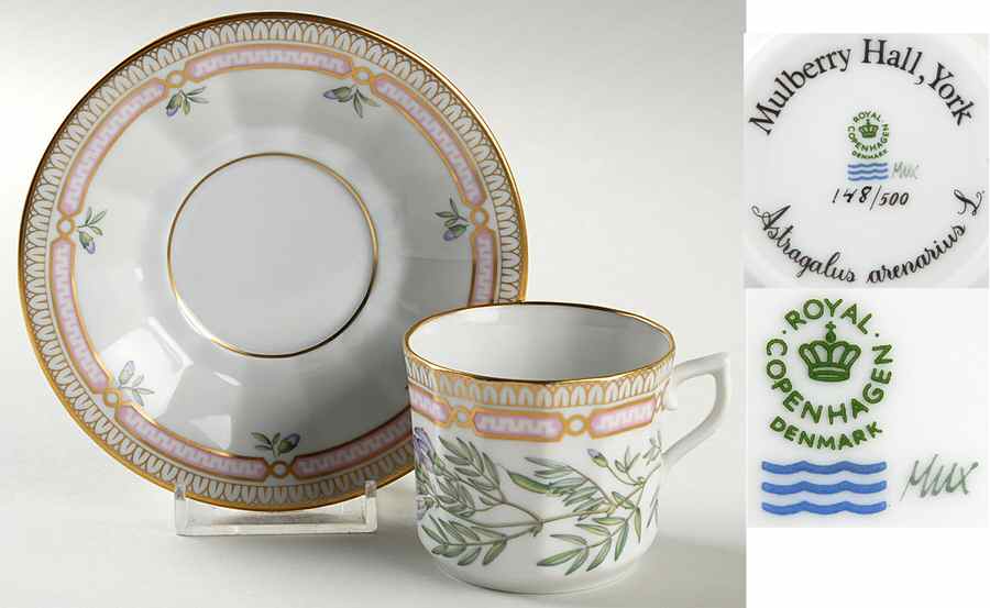 Flora Danica (1961 To Current) Ltd Edition Angular Flat Demi Cup & Saucer Astraga by Royal Copenhagen-1