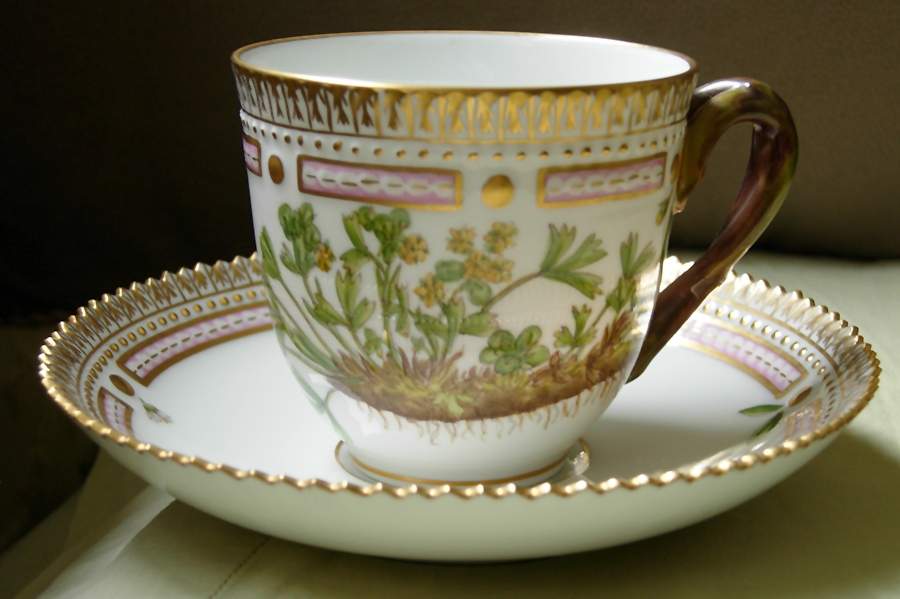 Flora Danica (1961 To Current) Flat Cup & Saucer Set-Sibbaldia pro enmbens by Royal Copenhagen-1