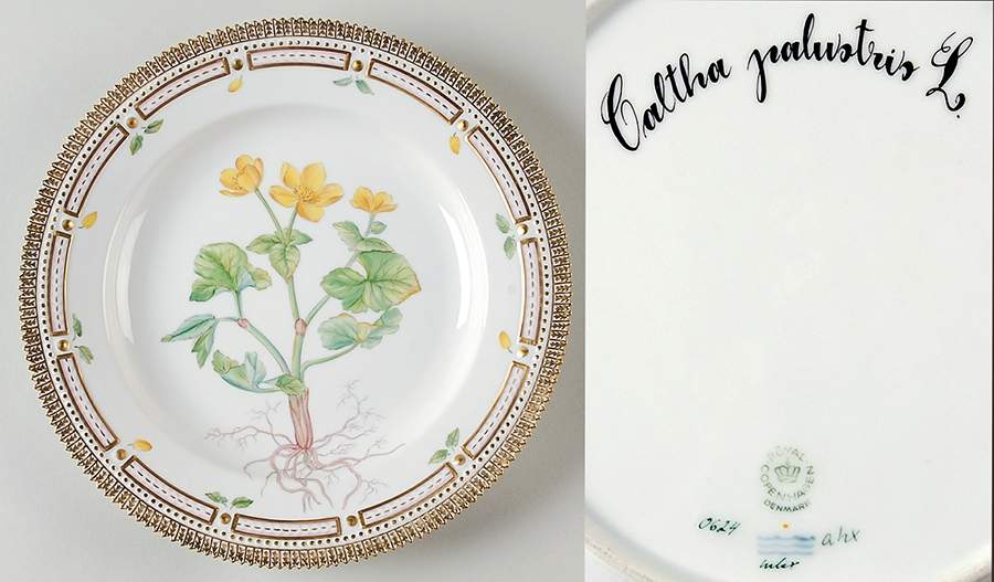 Flora Danica (1961 To Current) Dinner Plate-Caltha palustris L. by Royal Copenhagen-1