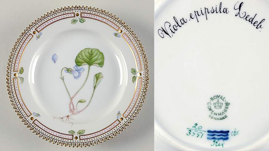 Flora Danica (1961 To Current) Dessert/Pie Plate-Viola epipsila Ledeb. by Royal Copenhagen-1