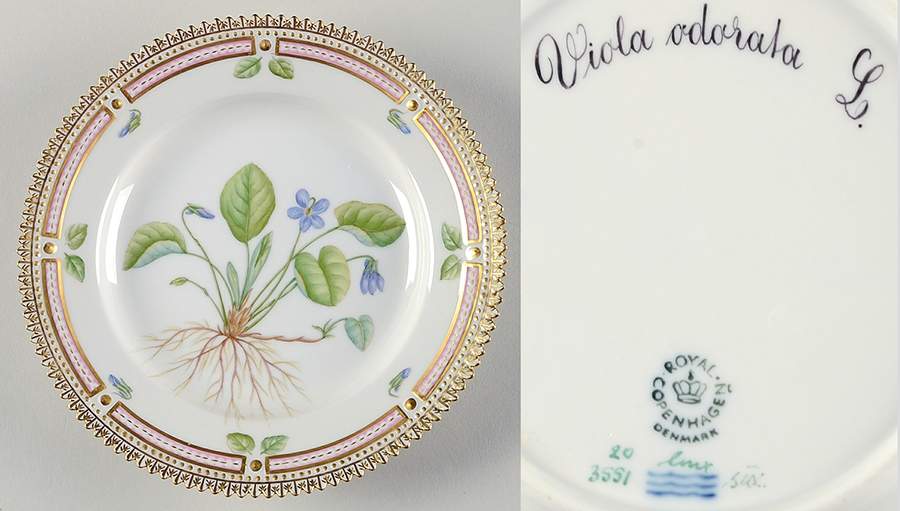 Flora Danica (1961 To Current) Dessert/Pie Plate-Viola odorala L. by Royal Copenhagen-1