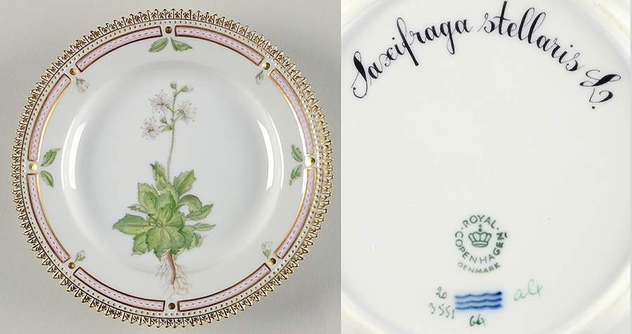 Flora Danica (1961 To Current) Dessert/Pie Plate-Saxifraga stellaris L. by Royal Copenhagen-1