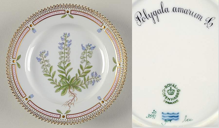 Flora Danica (1961 To Current) Dessert/Pie Plate-Polygala amarum L. by Royal Copenhagen-1