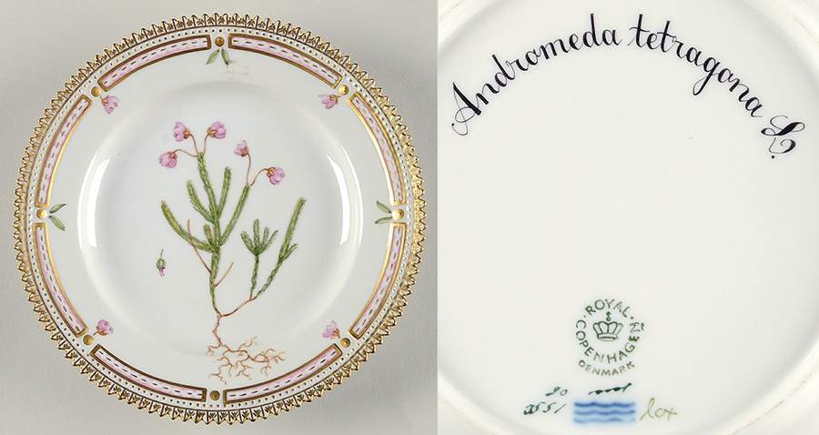 Flora Danica (1961 To Current) Dessert/Pie Plate-Andromeda tetragona L by Royal Copenhagen-1