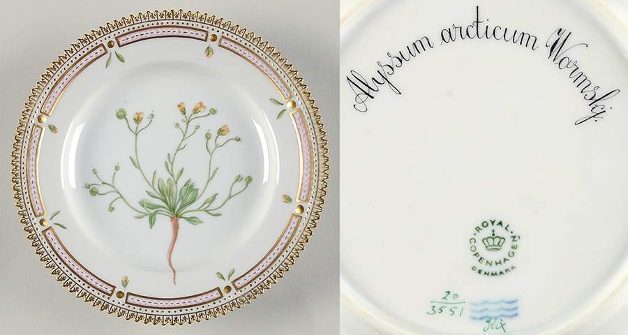 Flora Danica (1961 To Current) Dessert/Pie Plate-Alyssum arcticum Wormskj by Royal Copenhagen-1