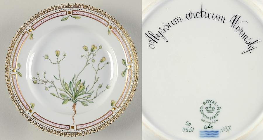Flora Danica (1961 To Current) Dessert/Pie Plate-Alyssum arcticum Wormskj by Royal Copenhagen-1
