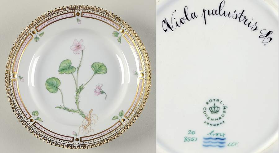 Flora Danica (1961 To Current) Dessert/Pie Plate-Viola palustris L. by Royal Copenhagen-1