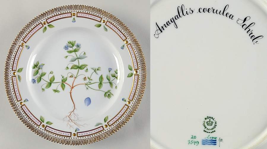 Flora Danica (1961 To Current) Dinner Plate-Anagallis coerulea Schrel. by Royal Copenhagen-1