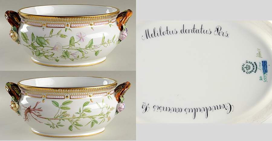 Flora Danica (1961 To Current) 4Qt Oval Tureen No Lid-Convolvulus ar,Melilotus de by Royal Copenhagen-1
