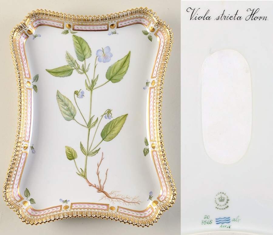 Flora Danica (1961 To Current) 11" Rectangular Tray-Viola strieta Horn by Royal Copenhagen-1