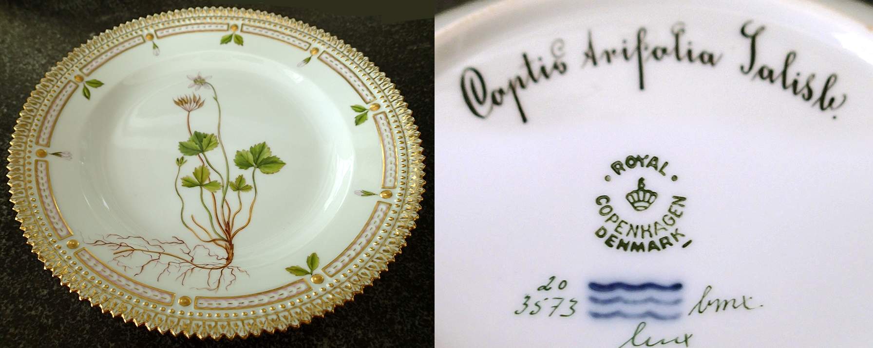 Flora Danica (1961 To Current) Salad Plate-Coptis Arifolia Salisb. by Royal Copenhagen-1
