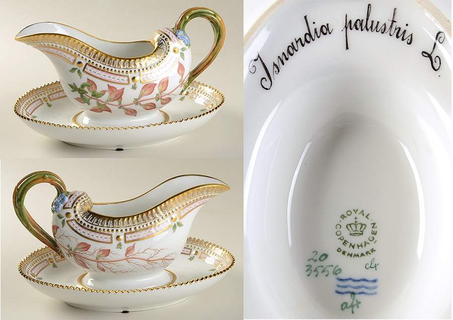 Flora Danica (1961 To Current) Sauce Boat & Fixed Stand-Jsnardia Palustris L. by Royal Copenhagen-1