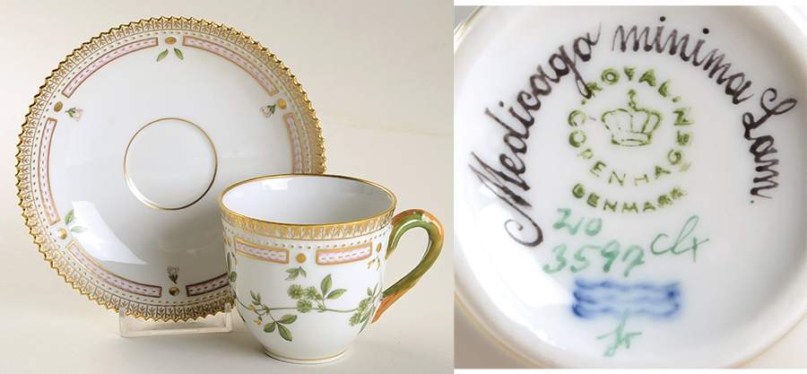 Flora Danica (1961 To Current) Flat Cup & Saucer Set-Medicago minima Lam by Royal Copenhagen-1