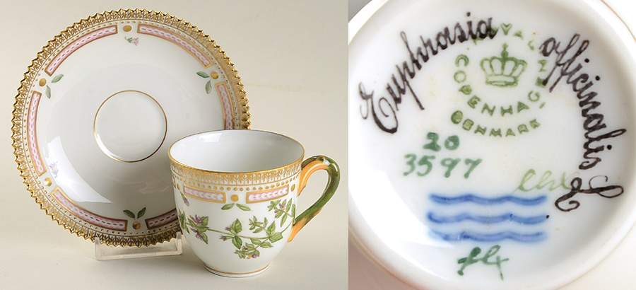 Flora Danica (1961 To Current) Flat Cup & Saucer Set-Euphrasia officinalis L by Royal Copenhagen-1