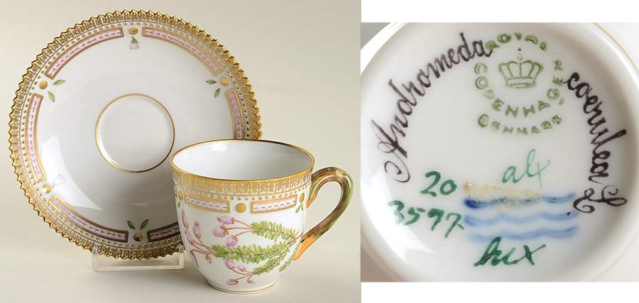 Flora Danica (1961 To Current) Flat Cup & Saucer Set-Andromeda coerulea L. by Royal Copenhagen-1