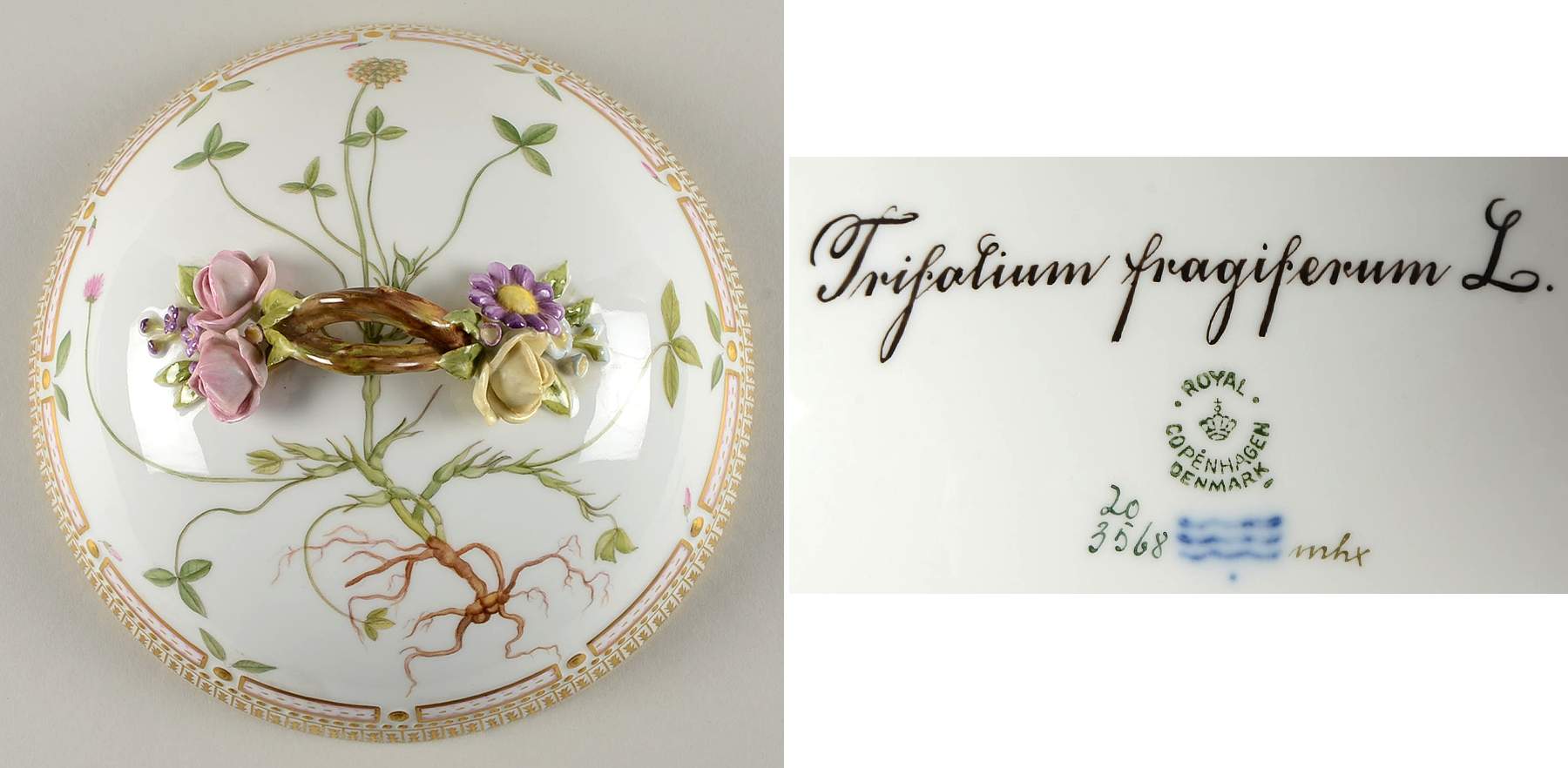 Flora Danica (1961 To Current) Lid for Round Vegetable-Trifolium fragiferum L by Royal Copenhagen-1