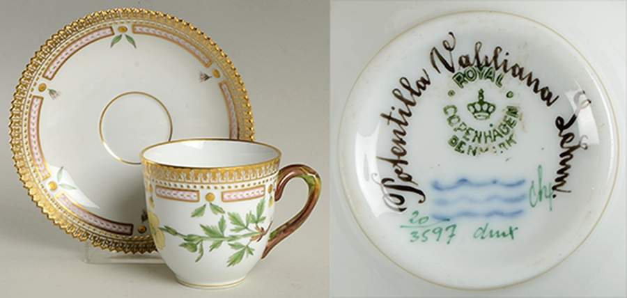 Flora Danica (1961 To Current) Flat Cup & Saucer Set-Potentilla Vahliana Lehm by Royal Copenhagen-1