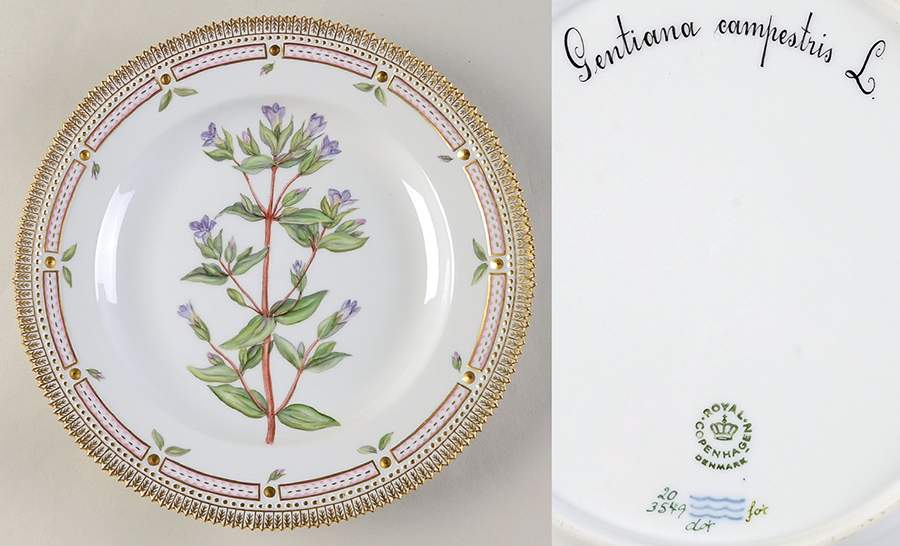 Flora Danica (1961 To Current) Dinner Plate-Gentiana campestris L. by Royal Copenhagen-1