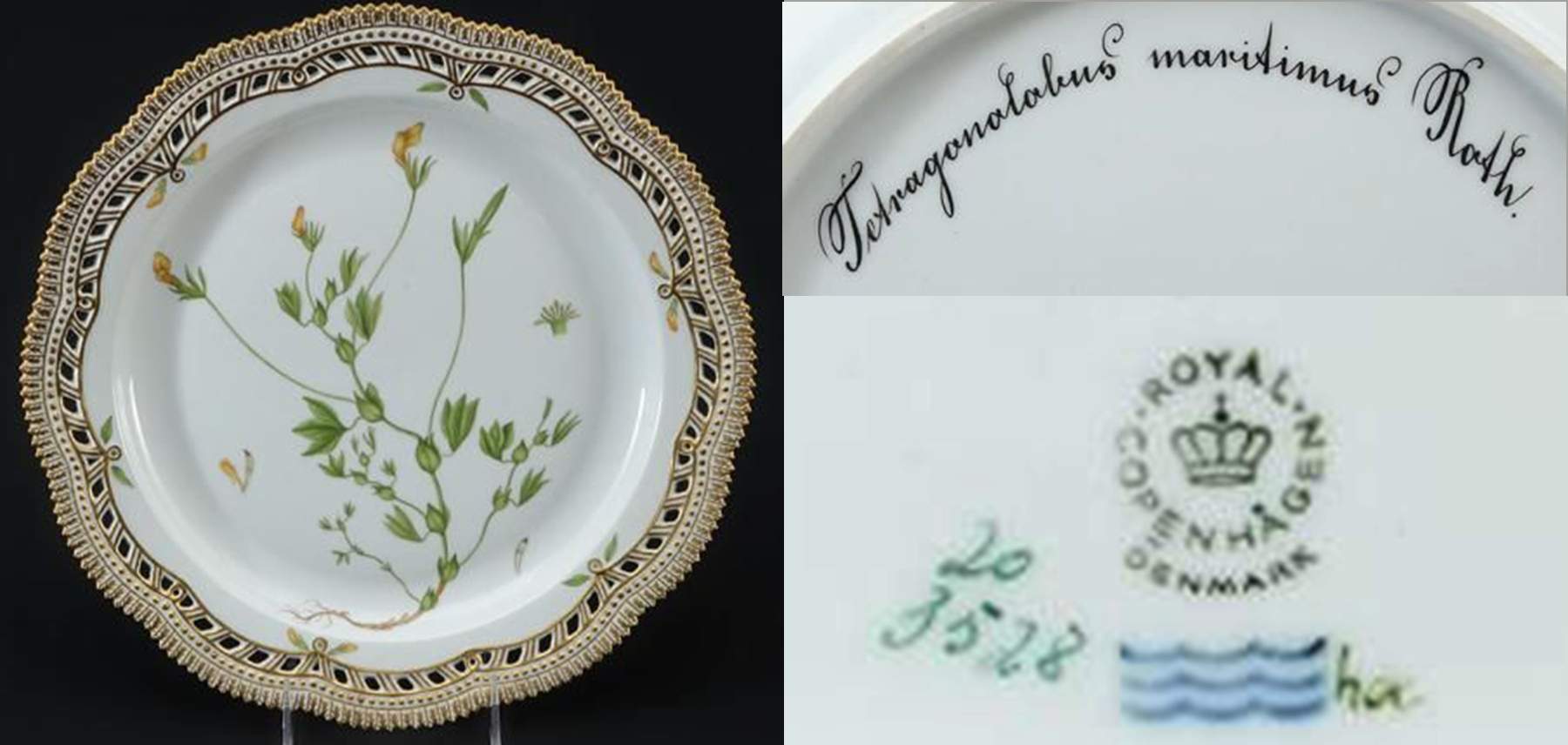 Flora Danica (1961 To Current) 13" Round Pierced Platter-Tetragonolobus maritiumu by Royal Copenhagen-1