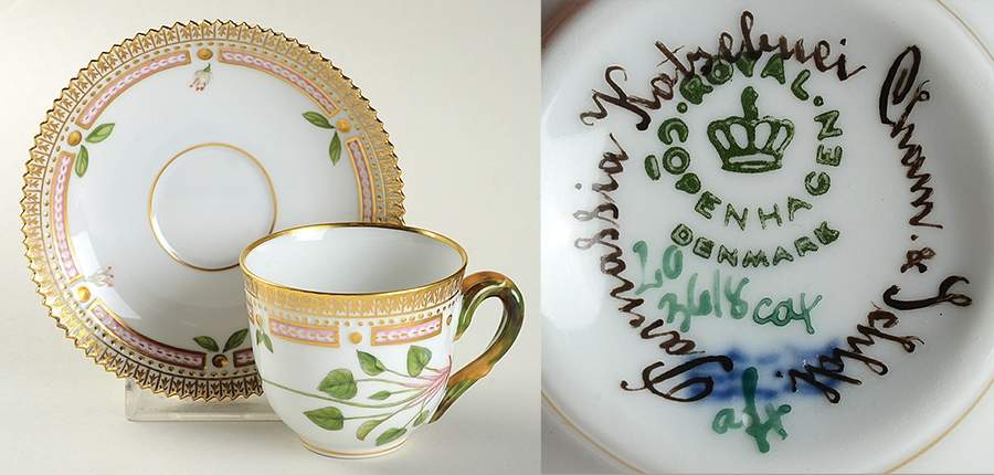 Flora Danica (1961 To Current) Flat Demitasse Cup & Saucer-Parnassia Katseluei ch by Royal Copenhagen-1