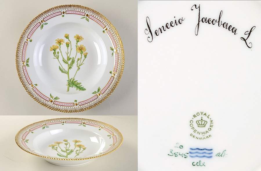 Flora Danica (1961 To Current) Large Rim Soup Bowl-Senccio Jacobaea L. by Royal Copenhagen-1