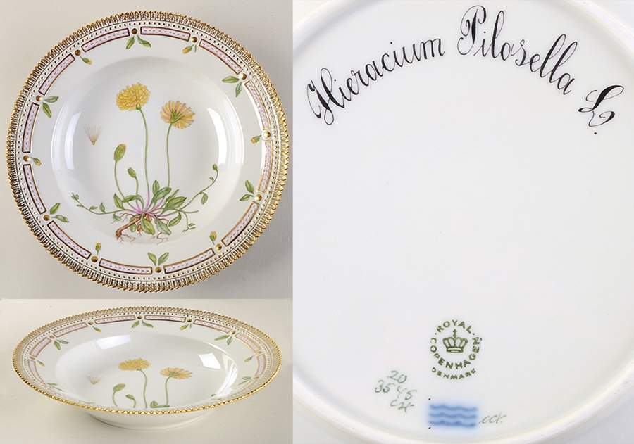 Flora Danica (1961 To Current) Large Rim Soup Bowl-Hieracium Pilosella L. by Royal Copenhagen-1
