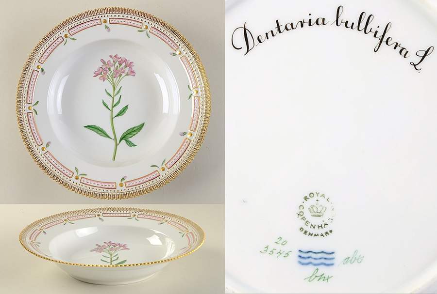 Flora Danica (1961 To Current) Large Rim Soup Bowl-Dentaria bulbifera L. by Royal Copenhagen-1