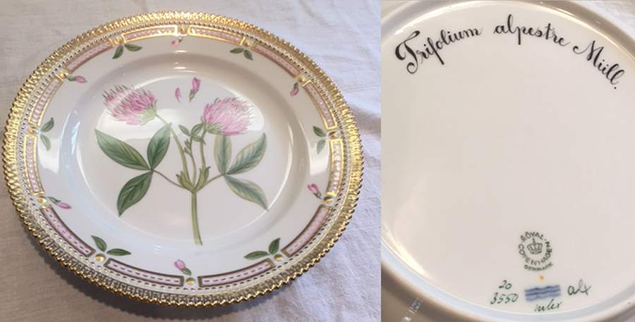 Flora Danica (1961 To Current) Luncheon Plate-Trifolium alpestre Mull by Royal Copenhagen-1