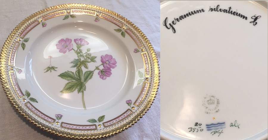 Flora Danica (1961 To Current) Luncheon Plate-Geranium silvaticum L by Royal Copenhagen-1