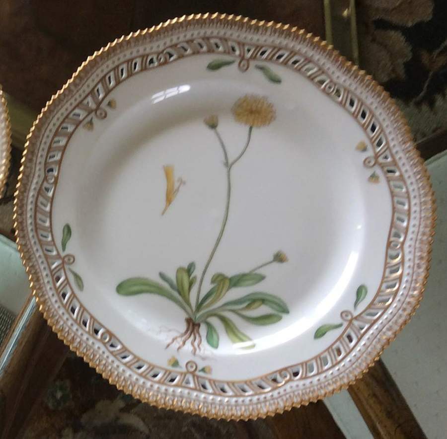 Flora Danica (1961 To Current) 9" Pierced Luncheon Plate/Fruit Std-Hieracium auri by Royal Copenhagen-1
