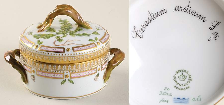 Flora Danica (1961 To Current) Small Sugar Bowl & Lid-Cerastium arcticum Lge. by Royal Copenhagen-1