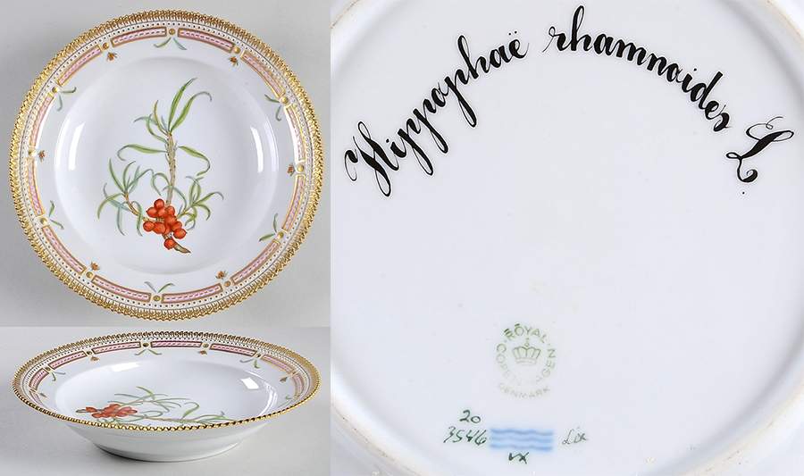 Flora Danica (1961 To Current) Rim Soup Bowl-Hippophae rhamnoides L by Royal Copenhagen-1
