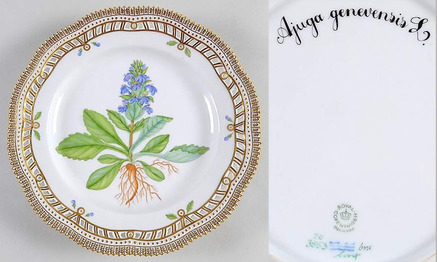 Flora Danica (1961 To Current) 10" Pierced Dinner Plate/Fruit Std-Ajuga genevensi by Royal Copenhagen-1