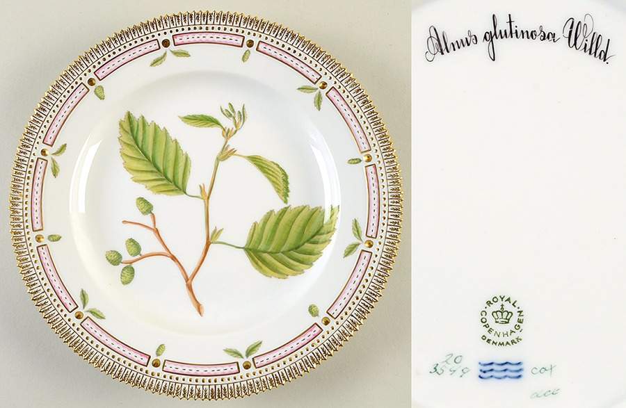 Flora Danica (1961 To Current) Dinner Plate-Alnus glutinosa Willd by Royal Copenhagen-1